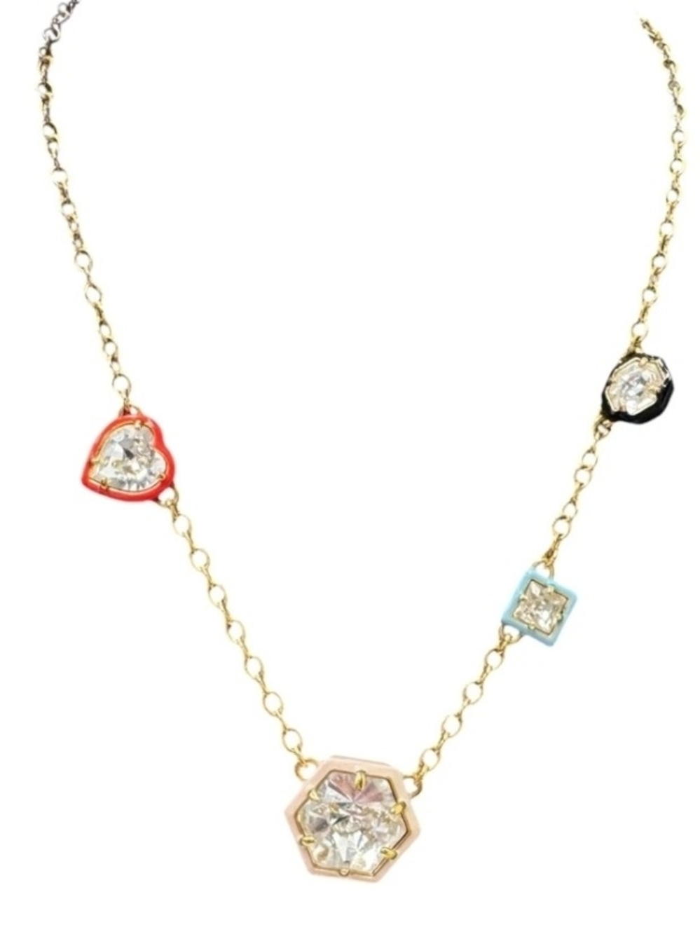 Lele Sadoughi Gold Multicolor Enamel Crystal Charm Necklace